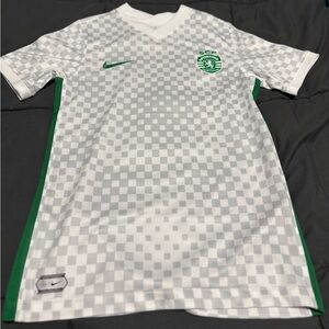 Nike White & Green Checkerboard Soccer Jersey